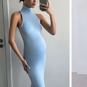 Sleeveless Turtleneck Maxi Dress in Light Blue